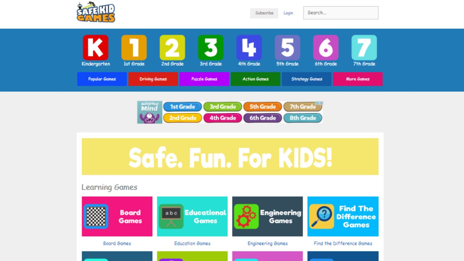 safe kid games website interface 